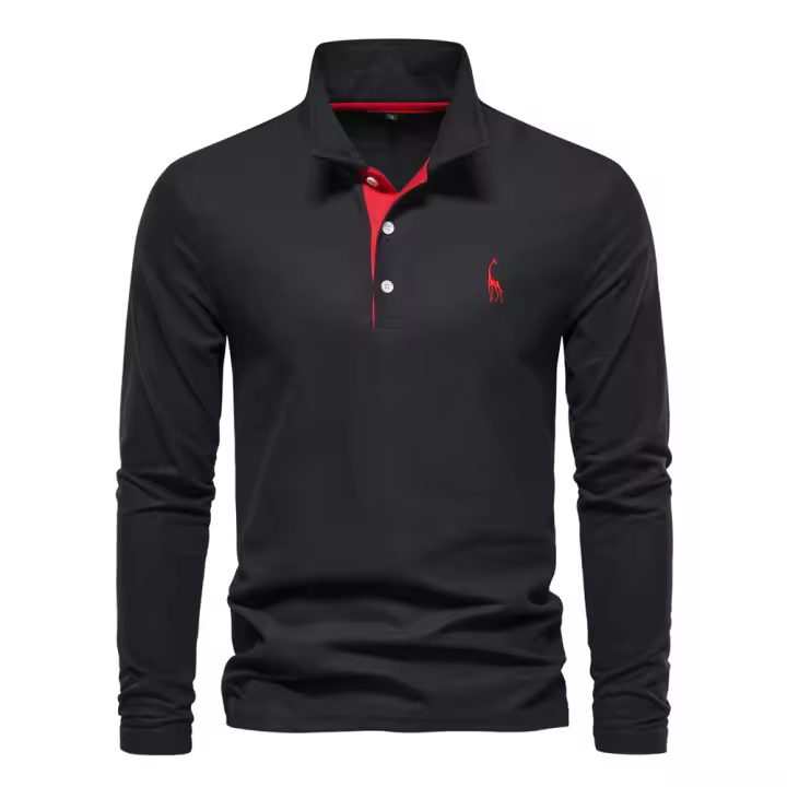 Camisetas Polo Para Hombres AIOPESON Bordado De Ciervo Manga Larga Color Sólido Primavera Negocios Formales Casual Anti-Pelusa - 1