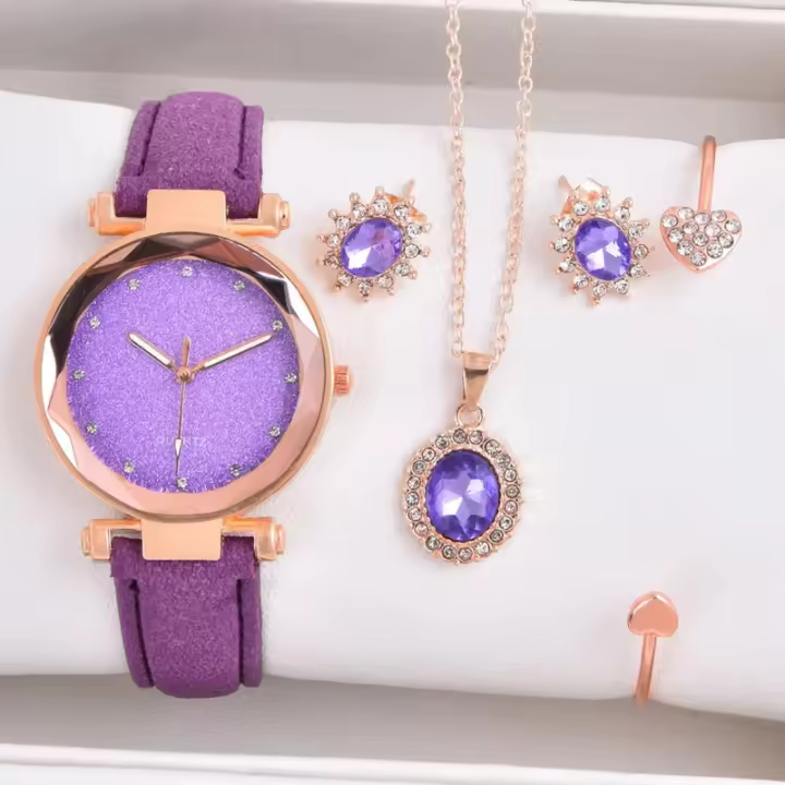 Set De 4 Relojes De Lujo Para Mujer Estilo Elegante Con Diamantes Moda Casual Relojes De Pulsera De Cuarzo Para Niñas Regalo - 1
