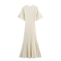 Vestido Tejido De Pescuezo Slimming Estilo Europeo Y Americano Nuevo Verano 2024 Cintura Delgada Hueco A-Line Manga Corta Cuello Redondo Streetwear Longitud Media Pierna Para Mujer - details 9