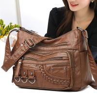 Bolso De Hombro Para Mujer En Cuero PU Vintage Con Varios Bolsillos Bolso De Mano De Alta Calidad Diseño Versátil Rojo Negro - details 1