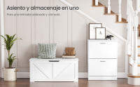 VASAGLE Puff Almacenaje, Banco Almacenaje con 2 Bisagras de Seguridad, Baúl Almacenaje, Banco Zapatero, Estilo Granero, 40 x 100 x 46 cm, para Pasillo Dormitorio Salón, Blanco Mate/Marrón Rústico/Greige Brezo - details 0