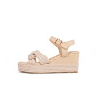 HLUNA - Sandalias de Cuña Beige y Camel Marrón con Plataforma de Esparto Detalle de trenzado de Esparto - Destalonadas con pulsera al tobillo - HT283 - details 3