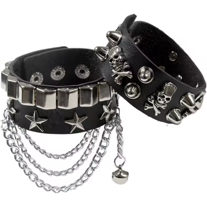 Pulseras de Punk de Cuero, Punk Pulsera Punk Brazalete 80 de Rock Gótico de Unisex Muñequeras,para Regalos Recuerdos Fiesta Halloween Accesorios - 1