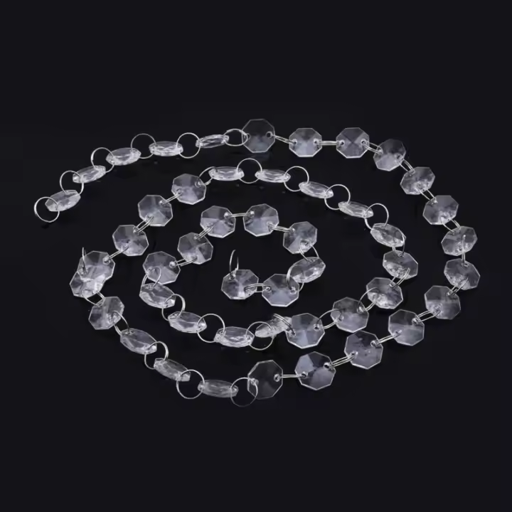 Larga Cadena De Cristal Con Anillos Y Ganchos De Plata Para Cortina De Cristal Transparente Con Bolas De Octágono - 1