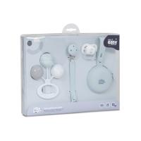 Juego de Regalo para Recién Nacidos: 5 Artículos Esenciales en Silicona Libre de BPA – Chupete, Chupetero, Portachupete y Sonajero en Elegante Caja Transparente, Colores Rosa, Azul y Gris - details 2