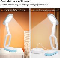Lámpara de escritorio inalámbrico recargable, lámpara de mesa LED regulable, batería * 2 operado 2400mAh, lámpara de cabecera táctil, plegable/portátil/3 modos de luz - details 1