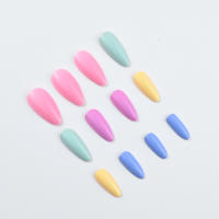Juego Completo De Uñas Postizas De Punto Almendrado Largo 24 Piezas Estilo Dopamine Multicolor Incluye 1 Gel De Jalea Y 1 Nai - details 2