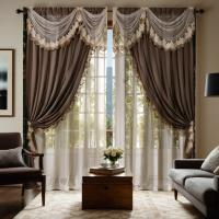 Conjunto De 2 Piezas Cortina Vintage Bordada En Color Marrón HD Para Decoración De Hogar Estilo Clásico Para Sala De Estar Y Dormitorio - details 0