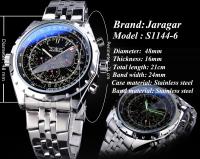 Reloj Mecánico Automático Jaragar Para Hombre Diseño De Vidrio Azul Luminoso Con Exhibición De Fecha Y Semana En Negro Y Plata Resistente Al Agua Con Correa De Acero Inoxidable - details 2