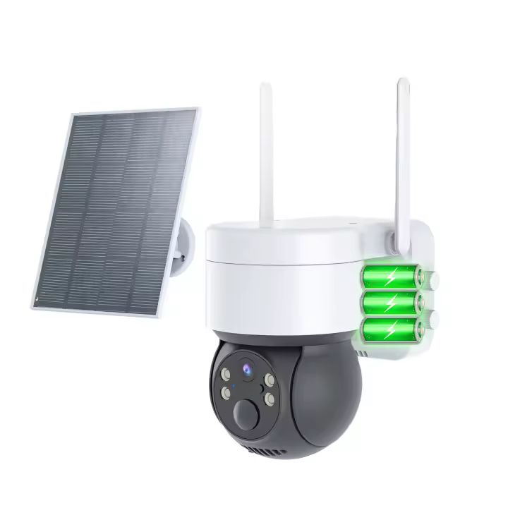 FGNS Cámara de Vigilancia Solar Exterior Inalámbrico con Visualización de 360 °, Detección de Movimiento, 2K Visión Nocturna, Audio Bidireccional, IP66 Impermeable,S. Cámara Vigilancia WiFi Exterior Solar, HD - 1