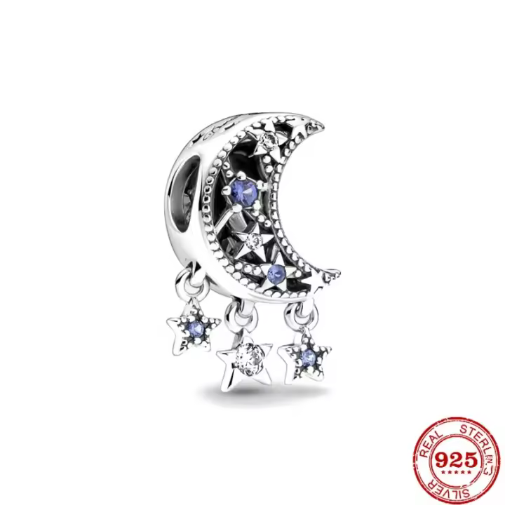 Encanto De Plata 925 Estrella Azul Brillante Del Cielo De La Luna Para Joyería Collar Y Pulsera Original Regalo Para Mujeres - 1