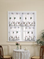 Cortina Corta De Tule Para Ventana Decorativa Con Bordado De Granos De Café 1PC Decoración Para Sala De Estar Y Café Tienda - details 0
