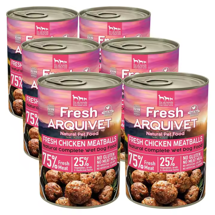 Latas Albondigas con Pollo. Pack 6 latas x400gr. Arquivet Fresh Alimento humedo para perros de todas las razas 75% Carne Fresca - 1