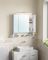 Armario de baño multifuncional con espejo 3 puertas, mueble de pared integrado con enchufe, cesta colgante y soporte para secador, espacioso, blanco nube, gris paloma - details 1