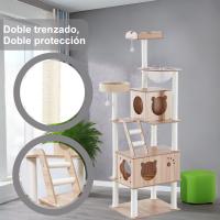 Árbol para Gatos, Torre Rascador para Gatos, 2 Casas de Madera, Plataformas Múltiples, con Juguete Colgante, Natural, 60CM*50CM*182CM - details 2