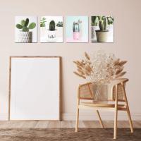 ARISE SHOP-Cuadro Impreso de lienzo"flor bañera inodoro",Lienzo decorativo con diseño de cactus,juego de 4 cuadros decoración baño,sala de estar,dormitorio,Lienzo decorativo para pared,25 x 30 x(2 cm de grosor) - details 3