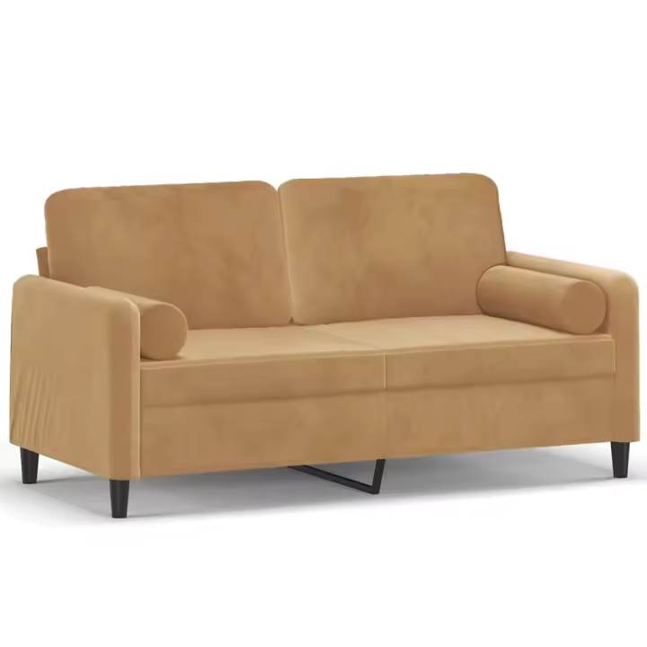 vidaXL Sofá de 2 plazas con cojines terciopelo marrón 140 cm - 1