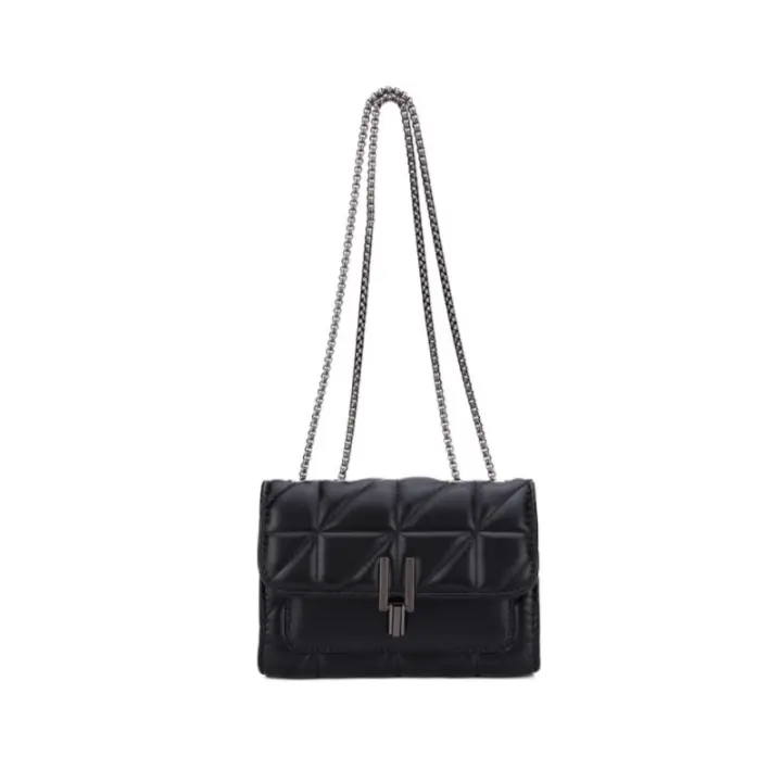 Bolso Cuadrado Clásico Con Detalles De Cremallera Sólido Con Cadena De Hombro Todoterreno Material Principal PU Sin Químicos De Origen Fujian - 1