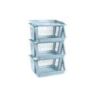 STARLEY-Verdulero apilable Modelo PLFT Color Blanco 3 cestas, 62 x 38 x 29 cm. Cestas portaobjetos apliables, estantes Multiusos para organizar los Espacios domésticos - details 6