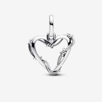 PANDORA Medallón de corazón de púas de plata de ley, compatible con pulseras ME y Moments, Plata de ley, No es una piedra preciosa，Incluye Caja Original - details 0