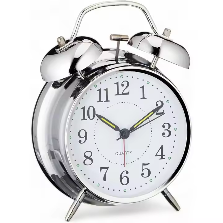Elegante reloj despertador retro con campana, analógico, de cuarzo, de metal/plástico, con luz nocturna LED y función de doble gong, ideal como reloj de mesa - 1