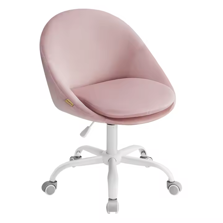 SONGMICS Silla de Oficina en Casa, Silla Giratoria de Terciopelo, Silla de Escritorio, Acolchada con Espuma, Altura Ajustable, para Estudio, Dormitorio, Gris Paloma/Rosa Jalea - 1