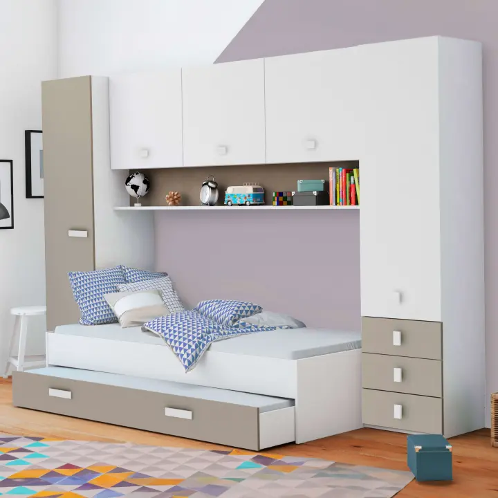 Cama Tidy Con Cajones Habitación Infantil Juvenil Color Blanco Y Arcilla Dormitorio Mueble 90x200 cm - 1