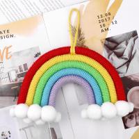 Arco Iris Tapiz Nubes Decoración para colgar en la pared Tejido a mano Macrame Tejido Fieltro Bolas Colgante de pared Arco Iris Macrame Adornos de pared para la decoración del dormitorio - details 2