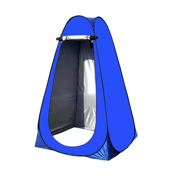 Ducha de camping y tienda cambiador con bolsas de basura y tendedero en su interior. Azul (120 CM * 120 CM * 190 CM), baño y vestidor al aire libre, ducha en casa, tienda de baño móvil, no requiere instalación, inodoro para acampar con dos ventanas - 1