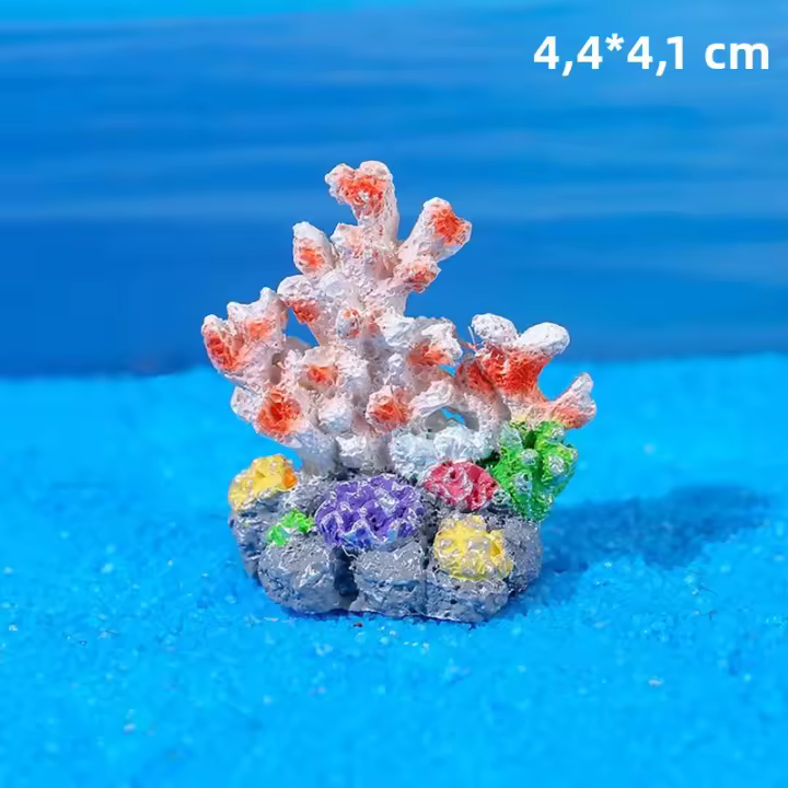 Mini Acuario De Resina Con Decoraciones De Plantas Y Rocas De Coral Artificiales Accesorios Colores Variados Para Escritorio - 1