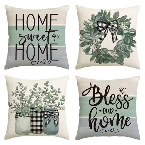 Fundas de almohada de Primavera para Sofá, Juego de 4, decoraciones de Primavera, Funda de tiro de Granja de eucalipto, 18X18 - 1