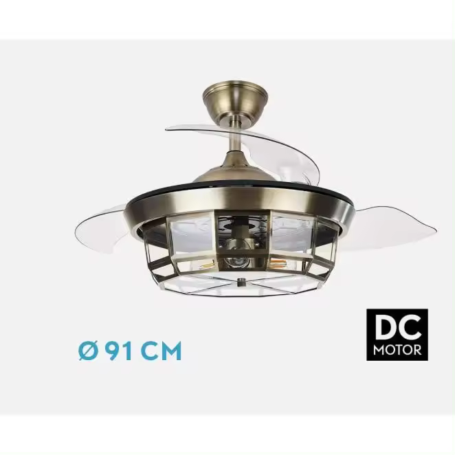 FABRILAMP PREMIUM Ventilador Motor Dc Tornado Mini CUERO 3x bombilla E27 40/91D 3aspas Desplegables 6velocidades C/remoto Y Temporizador 1/4H Verano/Invierno Incluye mando a distancia y dos tijas de 10 y 25cm Productos originales calidad de confianza - 1