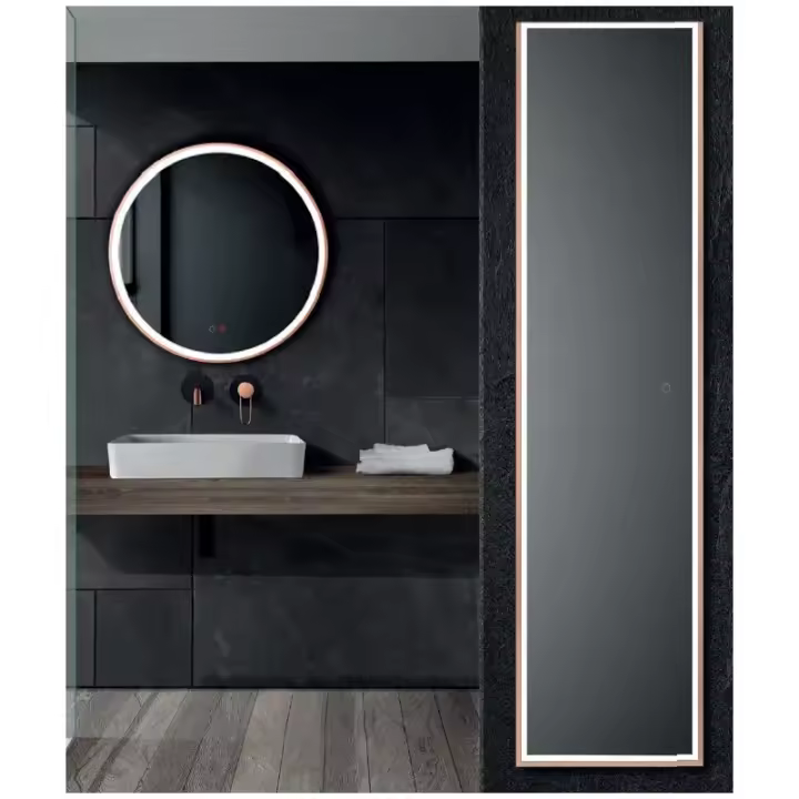 LEDIMEX YORK NEWY021/160OR Espejo rectangular con sistema antivaho y marco de aluminio oro rosa 160x40 - 1
