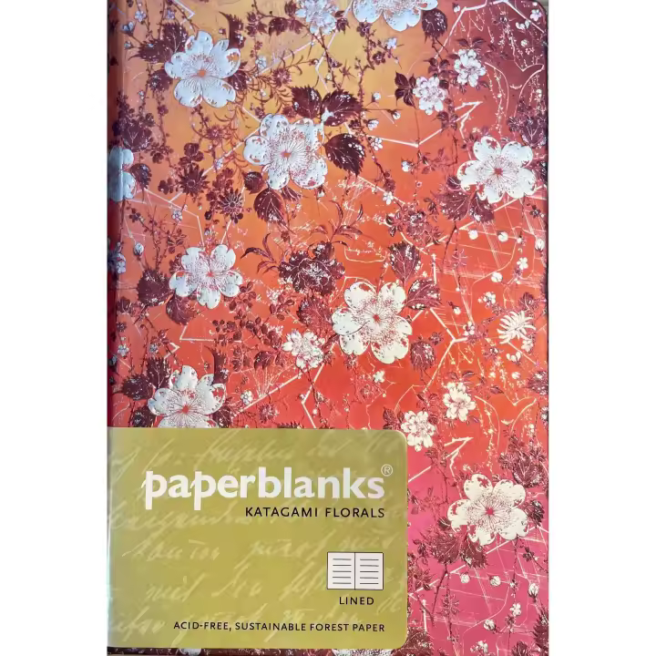 LIBRETA PAPERBLANKS RAYADA MODELO SAKURA MINI - COLECCION KATAGAMI FLORALS CON  BOLSILLO INTERIOR TAPA DURA GOMA DE SUJECION Y CIERRE - 1