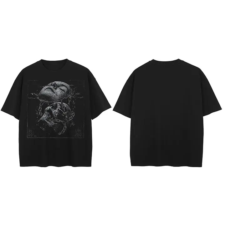 Camiseta De Algodón Vintage Con Estampado De Máscara De Cráneo Para Hombre Y Mujer Estilo Hipster Casual Black Hip Hop - 1