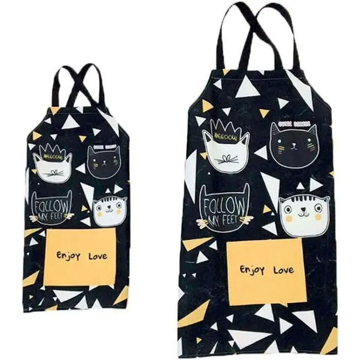 Delantal de cocina, delantal de cocina impermeable para padres e hijos con bolsillos, perfecto para barbacoa, hornear para hombres-mujeres lindo gatito negro - 1