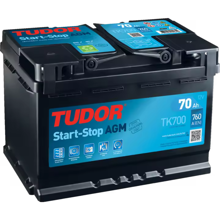 Batería de coche Tudor TK700 Start-Stop Agm. Tecnología AGM. 12V - 70Ah/760A (EN) Caja L3 - 1