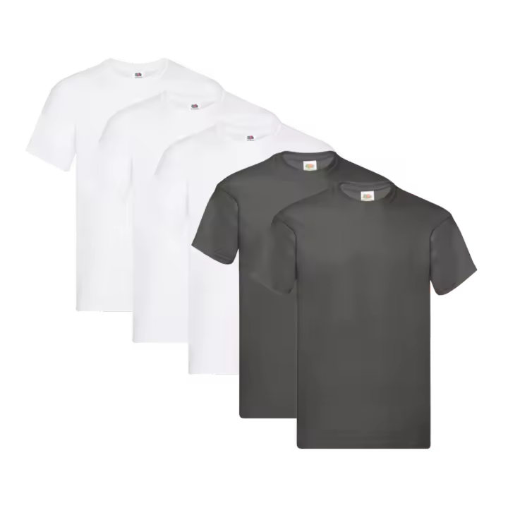 Fruit of the Loom Original - Camiseta Manga Corta para Hombre (Pack de 5 unidades) - 3 Blanco / 2 Gris Escuro - 1