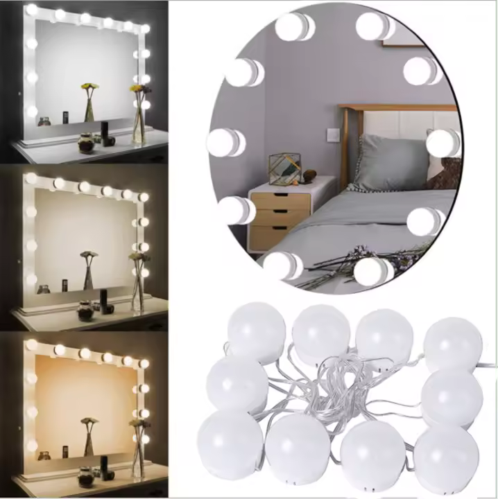 Lámpara de espejo de tocador de 3 colores, 14 bombillas LED regulables, lámpara de espejo cosmético para maquillaje (solo incluye luces) - 1