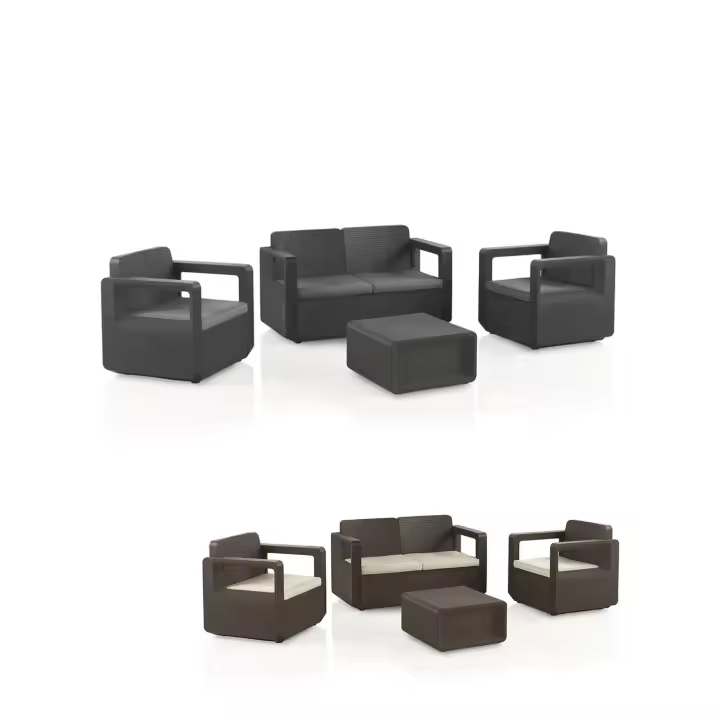 JARDIN202 - Conjunto Ratán Venus Confort con 4 Plazas - Mobiliario Exterior con Mesa Auxiliar y Cojines - 1