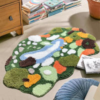 Alfombra De Estilo Moss Verde Lujo Irregular Alfombra De Escenario Nórdico Para Cama Alfombra De Área Fluffy Abstract Art Mat - details 0