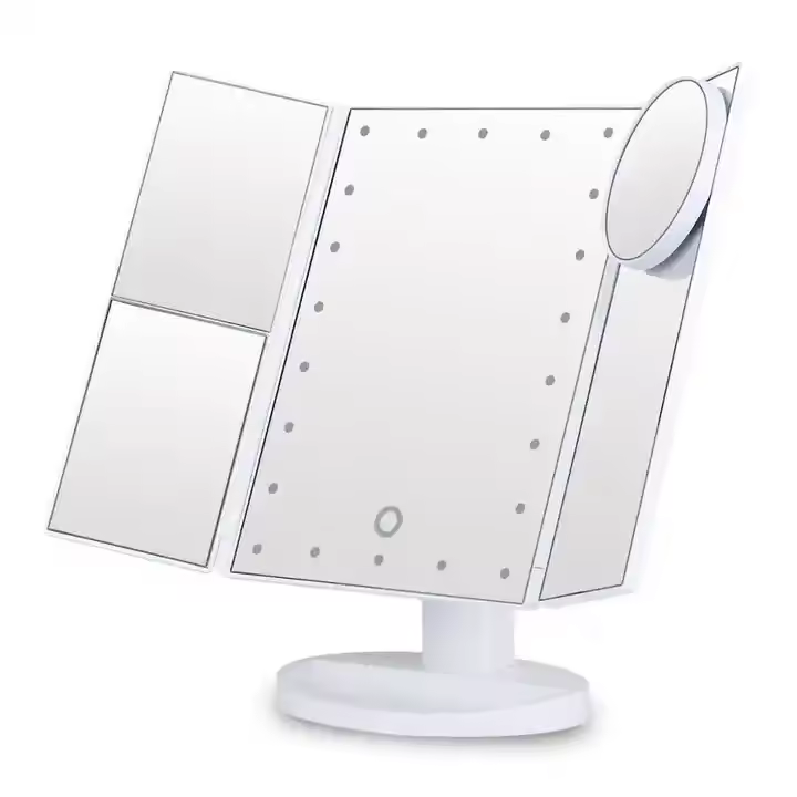 Espejo de tocador iluminado con 24 luces LED, boton táctil y aumento de 2X/3X/10X, dos modos de fuente de alimentación, espejo de maquillaje - 1