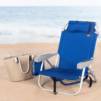 Aktive - Silla de playa plegable, color azul, 50x53x78 cm, asiento XXL, 5 posiciones, cojín acolchado, bolsa térmica, bolsillos, asa de mano y mochila, peso máximo soportado 110 kg, silla de playa reclinable, tejido poliéster - details 1