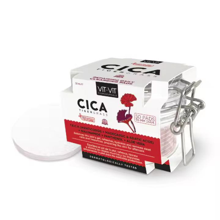 Toner Pads Centella Asiática  50 Discos impregnados con tónico facial que repara la piel dañada y estimula la renovación celular  con Cica + Madecassic Acid para pieles Sensibles  Vit Vit Cosmetics - 1