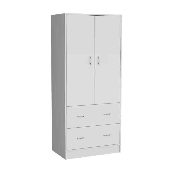 Armario Taly en melamina con 2 puertas ,1 estante, 1 barra para colgar ropa y 2 cajones con rieles metalicos, blanco , 180.1 cm  X 78.7 cm  X 48.4 cm - 1