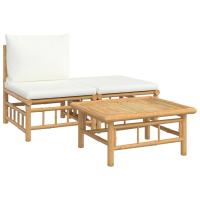 vidaXL Set de muebles de jardín 3 piezas bambú con cojines Crema, Gris oscuro, Conjunto Terraza Muebles Jardín Exterior Juego de Muebles de jardín Mueble Jardín Exterior Muebles de Salon Exterior - details 1