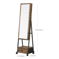 Espejo joyero completo, cajón con cierre, estante y ruedas, portátil, ideal para regalo, disponible en marrón rústico o blanco - details 9