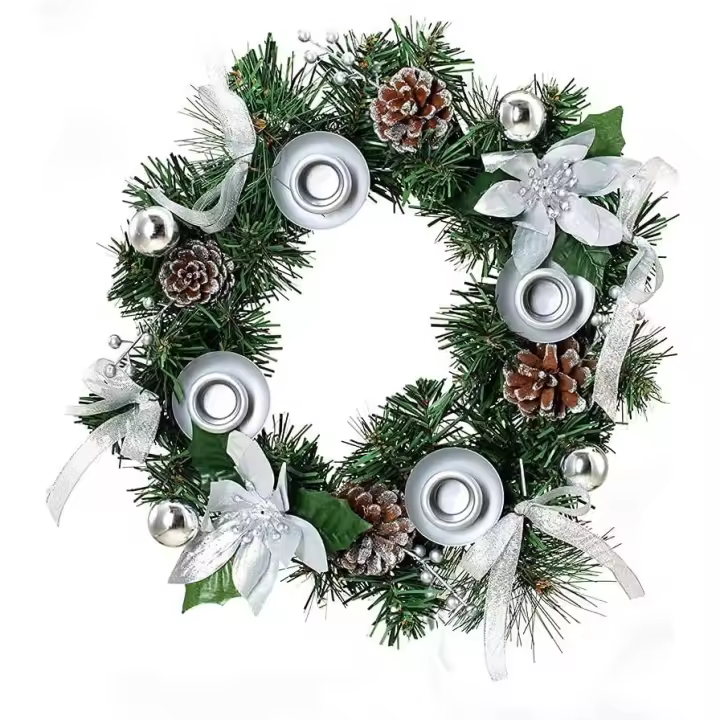 Christmas Advent Wreath Christmas Candle Holder for Home Farm Christmas Decoration, 13.3 Inches (Silver) - 1