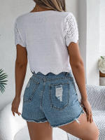 Cardigan De Punto Para Mujer Verano Otoño Ligero De Visón Manga Corta Cuello Redondo Estilo Casual Color Sólido Con Agujeros - details 1