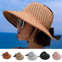 Sombrero De Paja Plegable Ancho Para Mujer Sombrilla De Playa Verano Protección Solar Con Lazo Sombrero De Sol Para Mujer - details 0